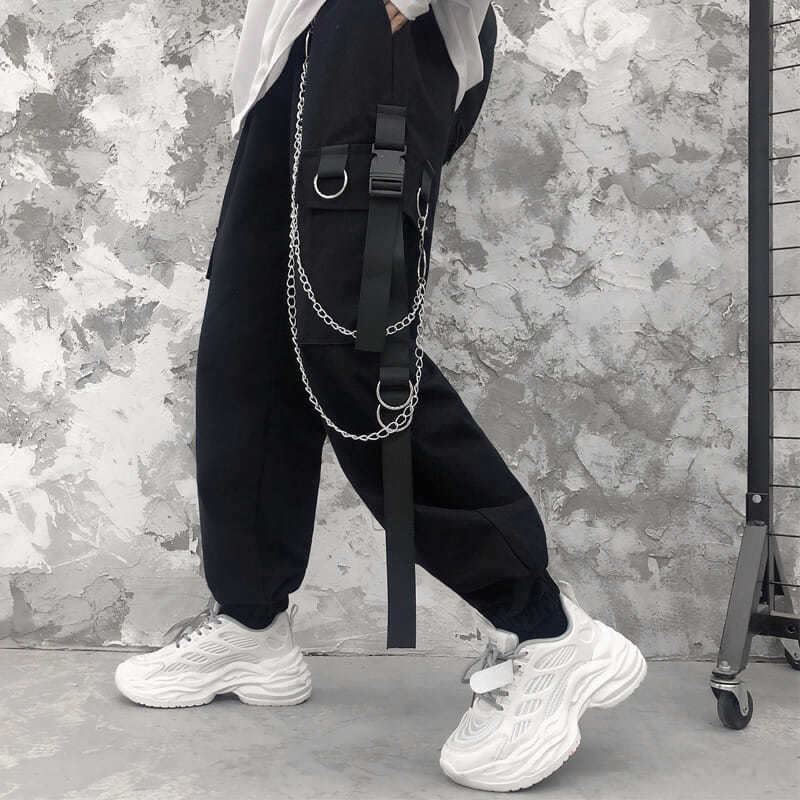 Gothic Cargo Pants with Chains Pocket