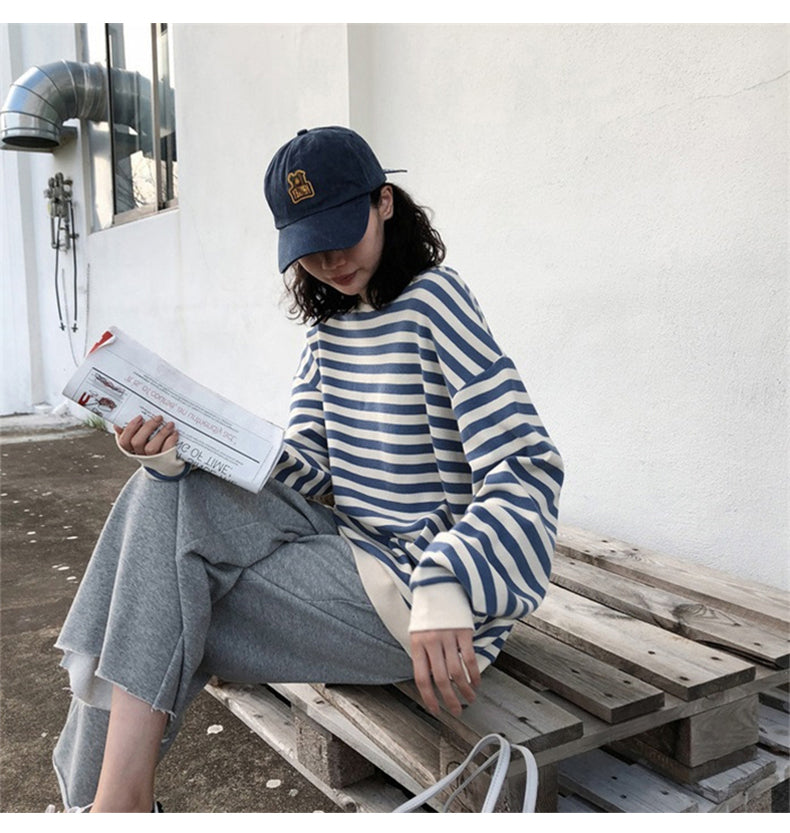 Gothic Japan style Stripe Cotton Hoodie for Women