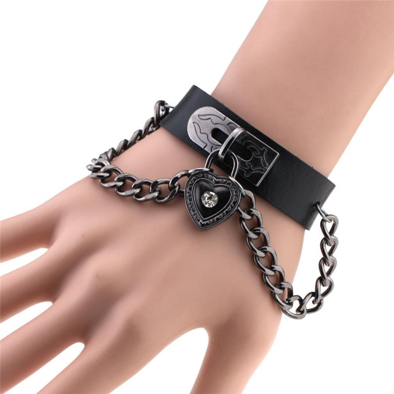 Gothic Black Leather Wristband