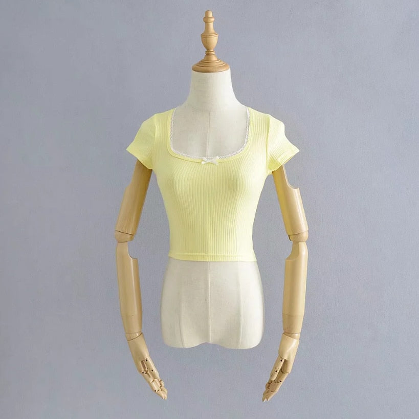 Korean Crop Top Wth Bow Tie
