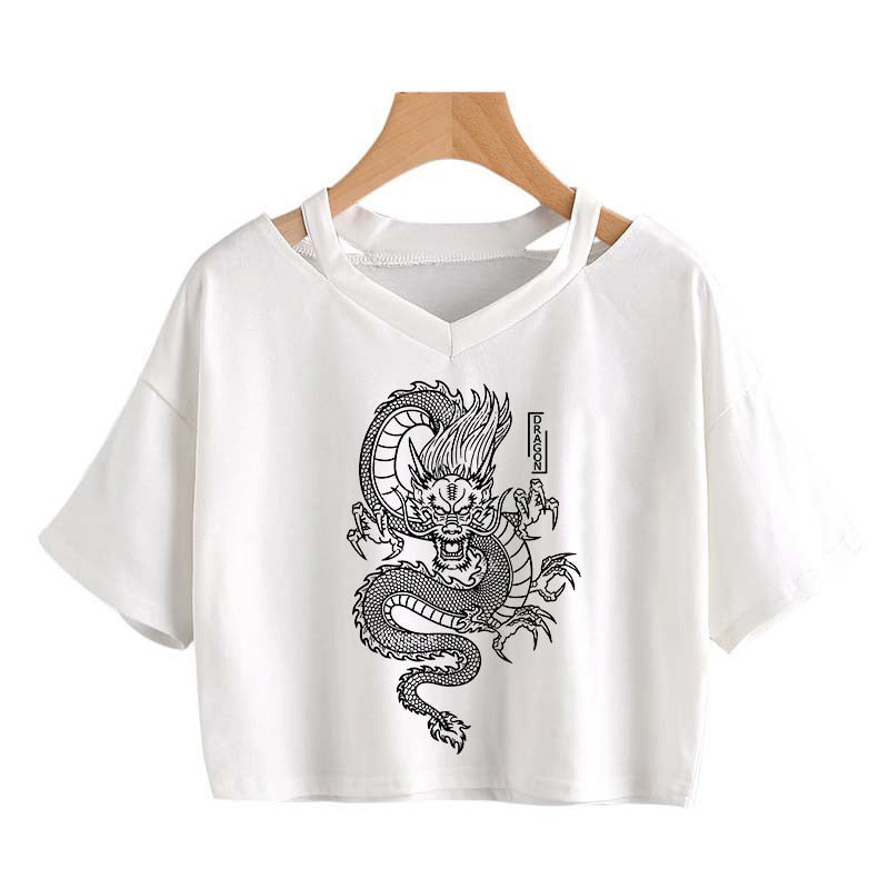 Gothic Streetwear Crop Top With Dragon