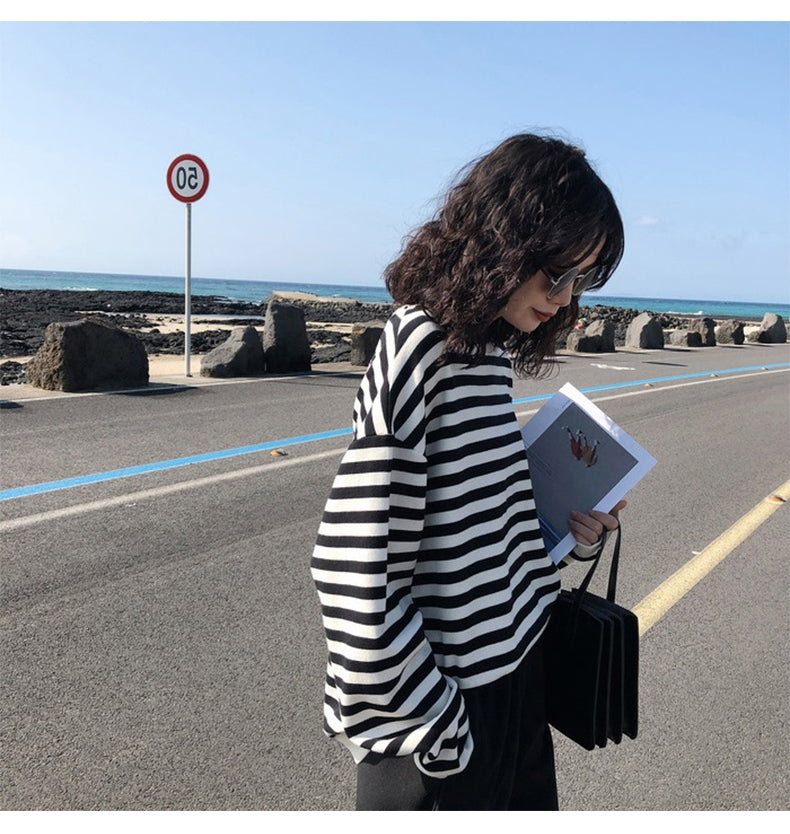 Gothic Japan style Stripe Cotton Hoodie for Women