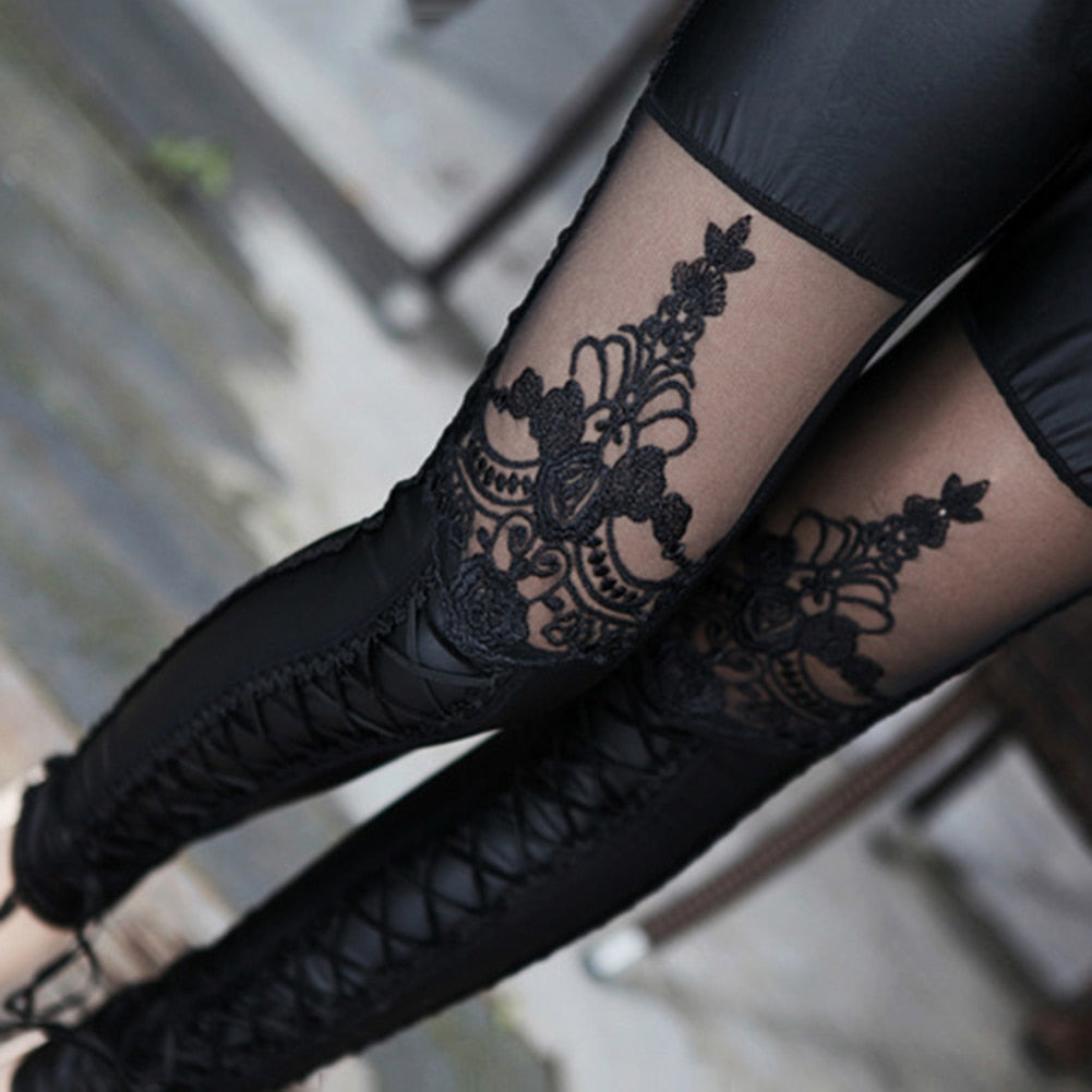 Sexy Women Faux Leather Gothic Punk Leggings
