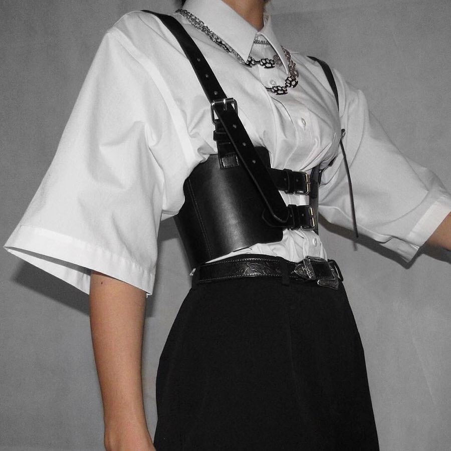 Gothic PU Leather Buckle Corset