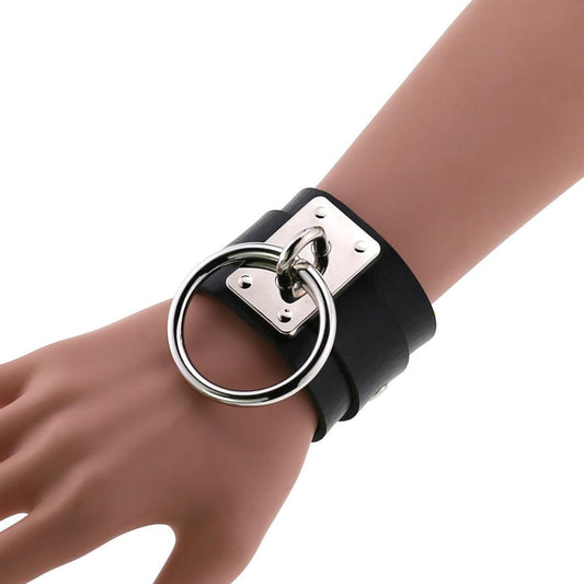 Emo Gothic Leather Wristband with Metal Pendant