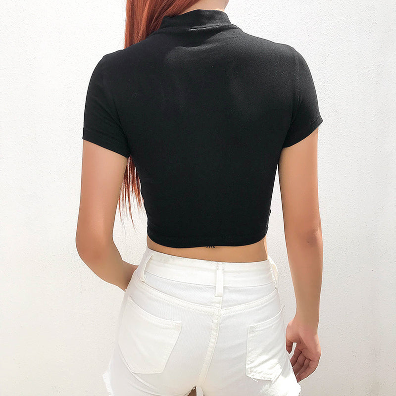 Gothic Korean Style Buckle Women Turtleneck Sleeve T Shirt - Elevate Your Look with this Fashionable Turtleneck