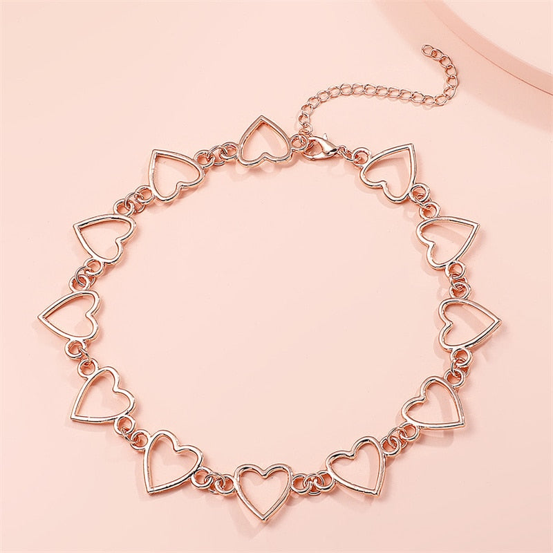 Gothic Choker Necklace with Hearts - K-Pop Style