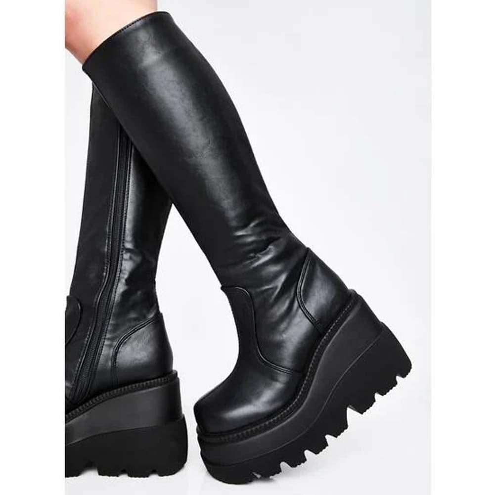 Gothic Punk Thigh High Wedge Boots with Platform
