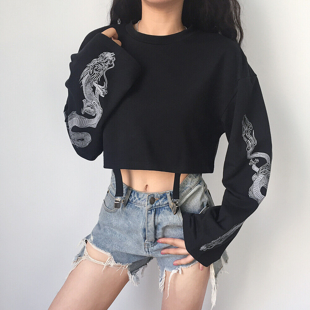 Gothic Cool Girl Dragon Pattern T-Shirt