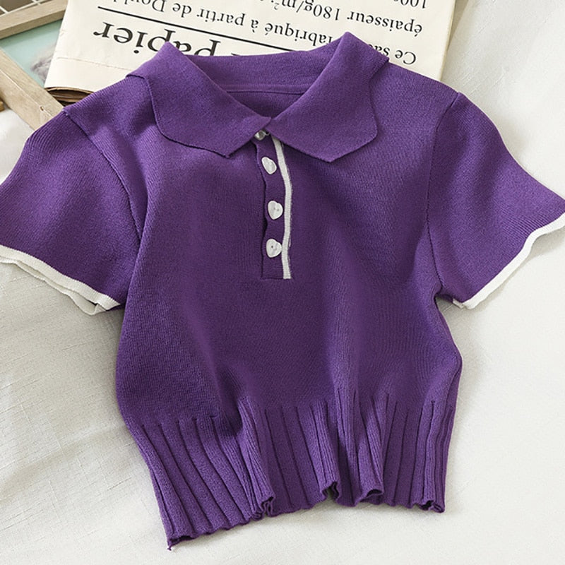 Gothic Knitted Polo Crop Top