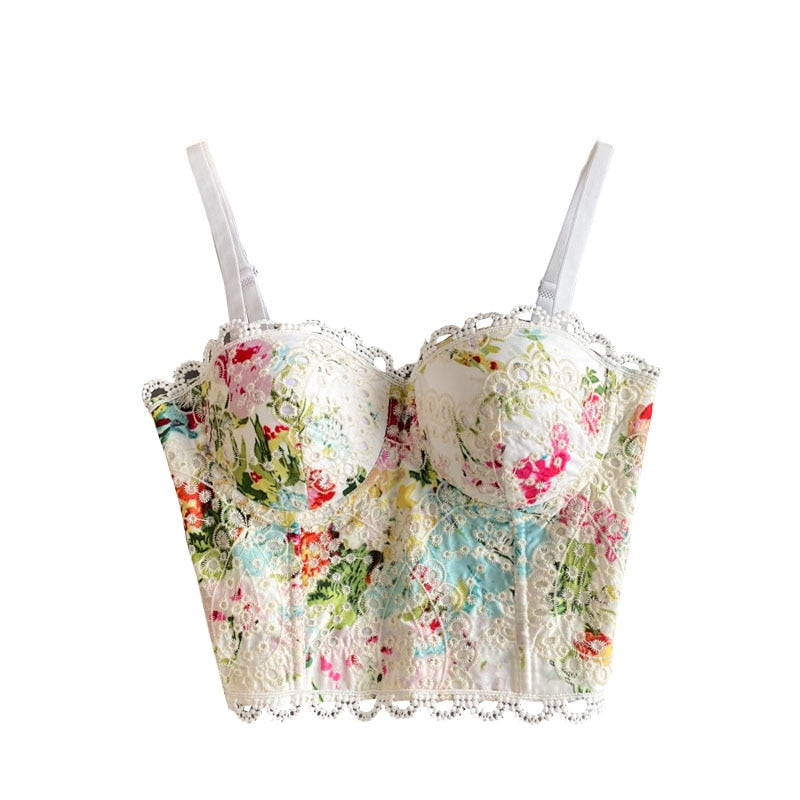 Gothic Flower Embroidery Lace Corset Top