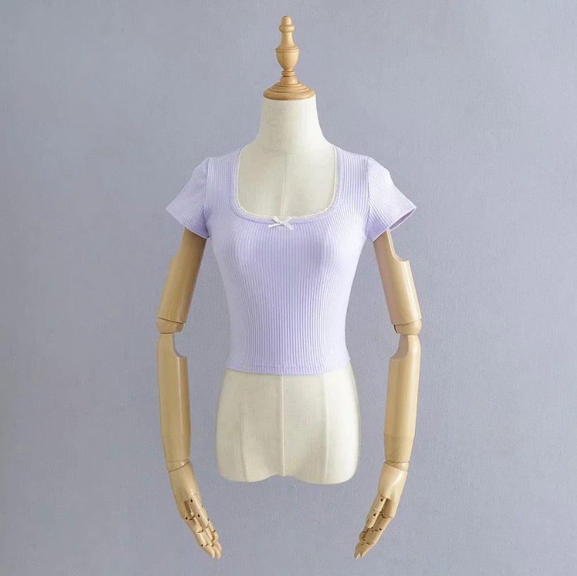 Korean Crop Top Wth Bow Tie