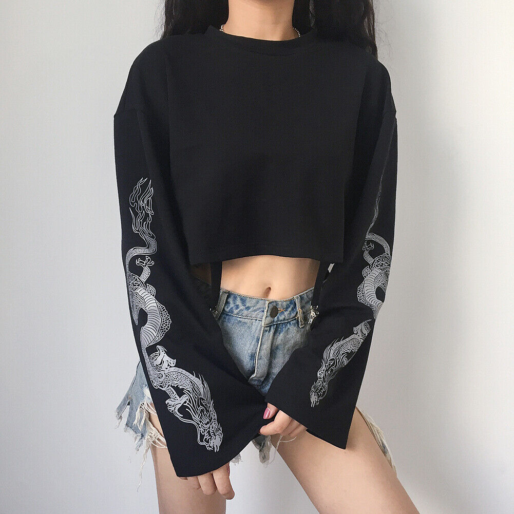 Gothic Cool Girl Dragon Pattern T-Shirt