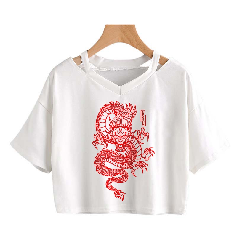 Gothic Streetwear Crop Top With Dragon