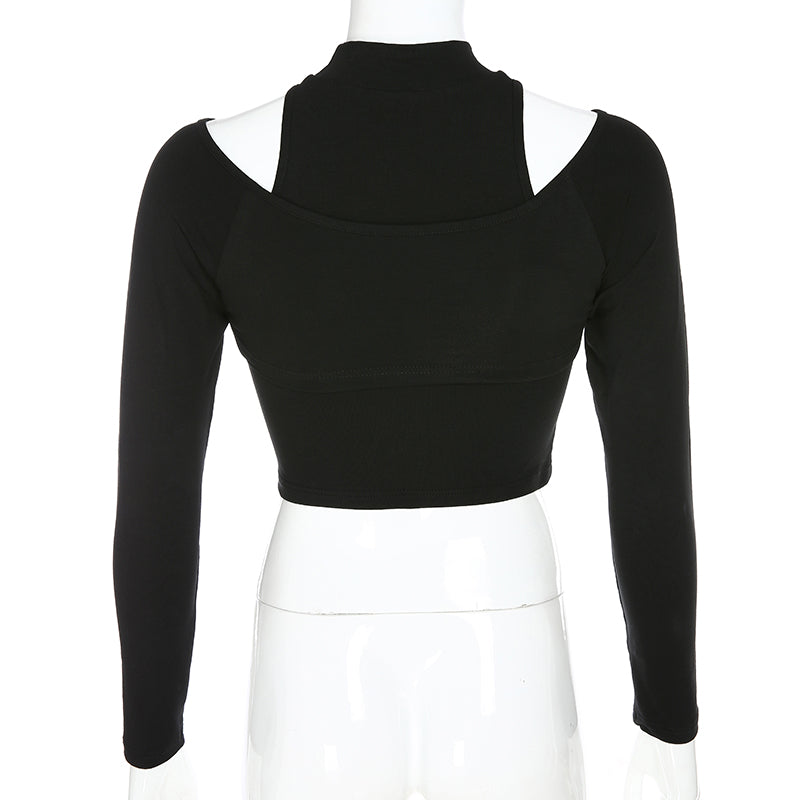 Gothic Korean Style Buckle Women Turtleneck Sleeve T Shirt - Make a Statement with this Unique Tee