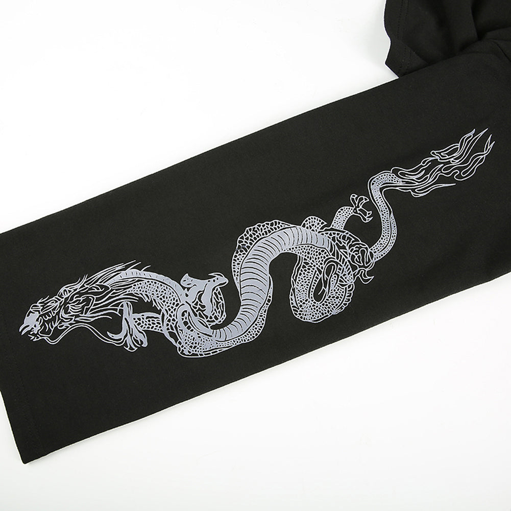 Gothic Cool Girl Dragon Pattern T-Shirt