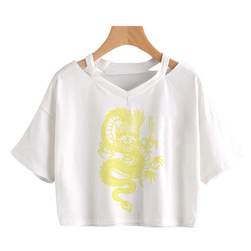 Gothic Streetwear Crop Top With Dragon