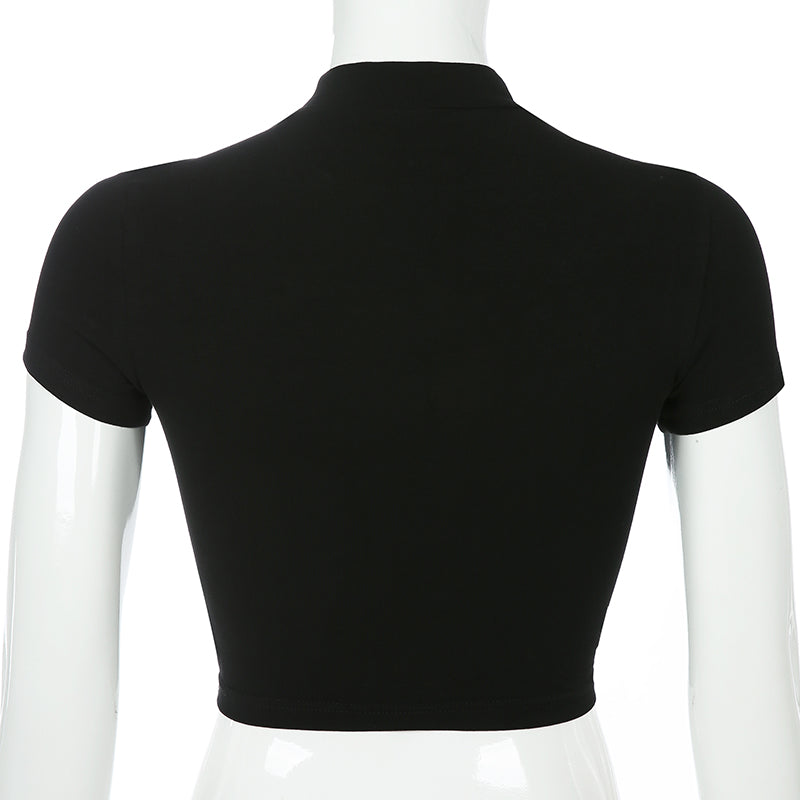 Gothic Korean Style Buckle Women Turtleneck Sleeve T Shirt - Flaunt Your Individual Style with this Chic Tee