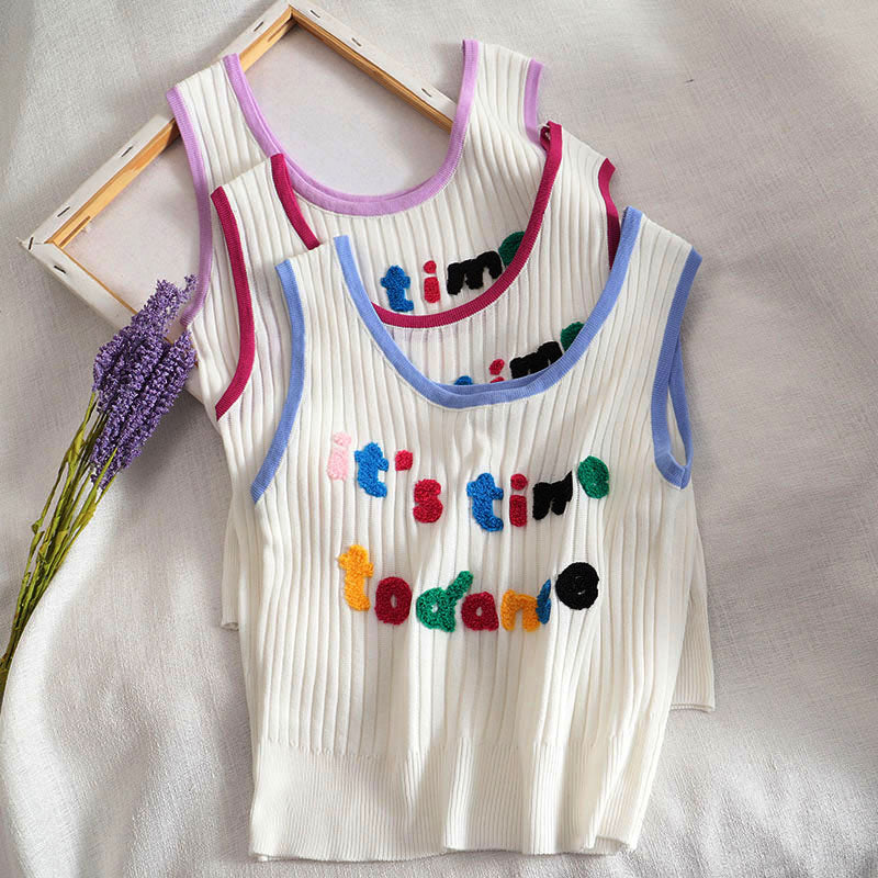 Gothic Tank Top with Embroidered Letters