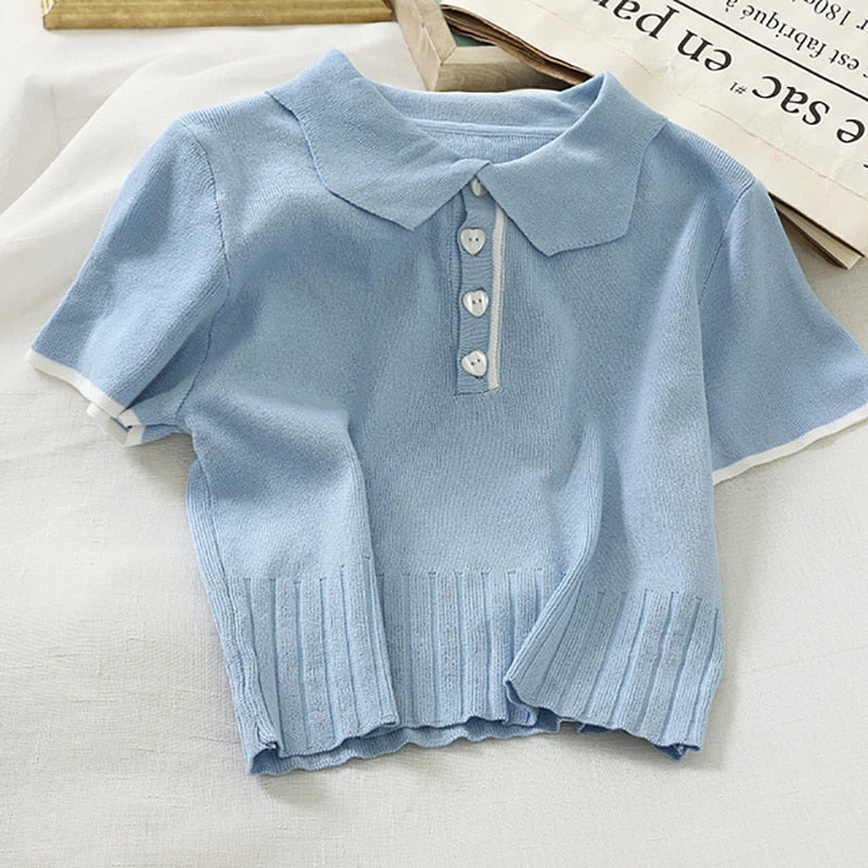 Gothic Knitted Polo Crop Top