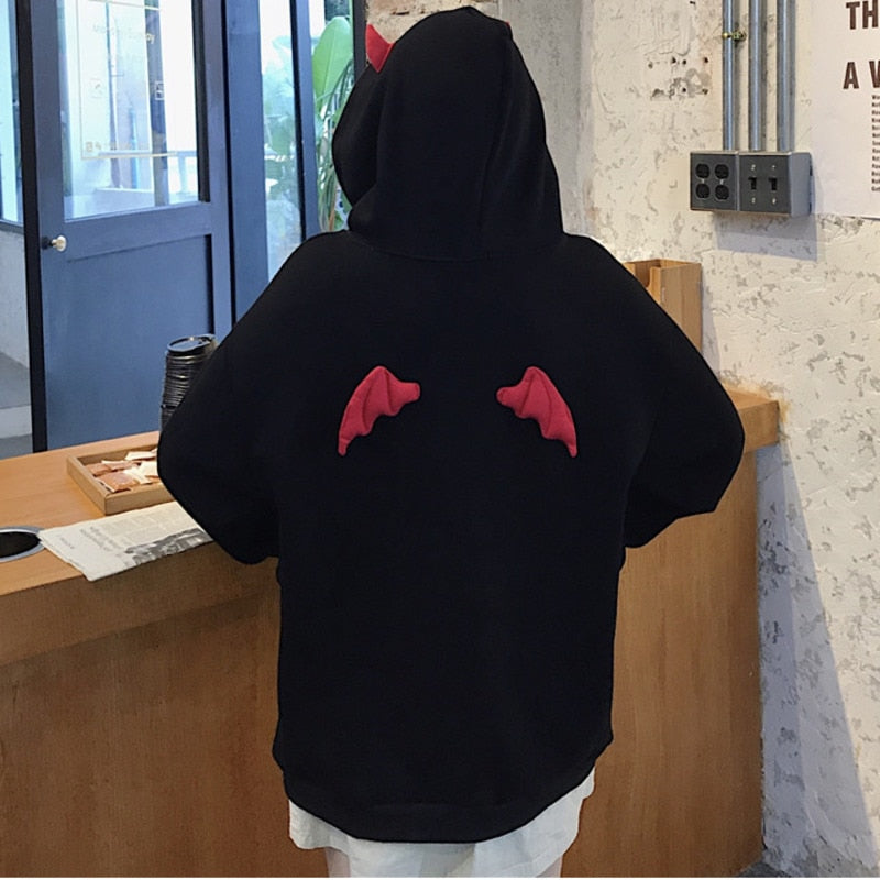 Gothic Hoodie with Little Devil Horns