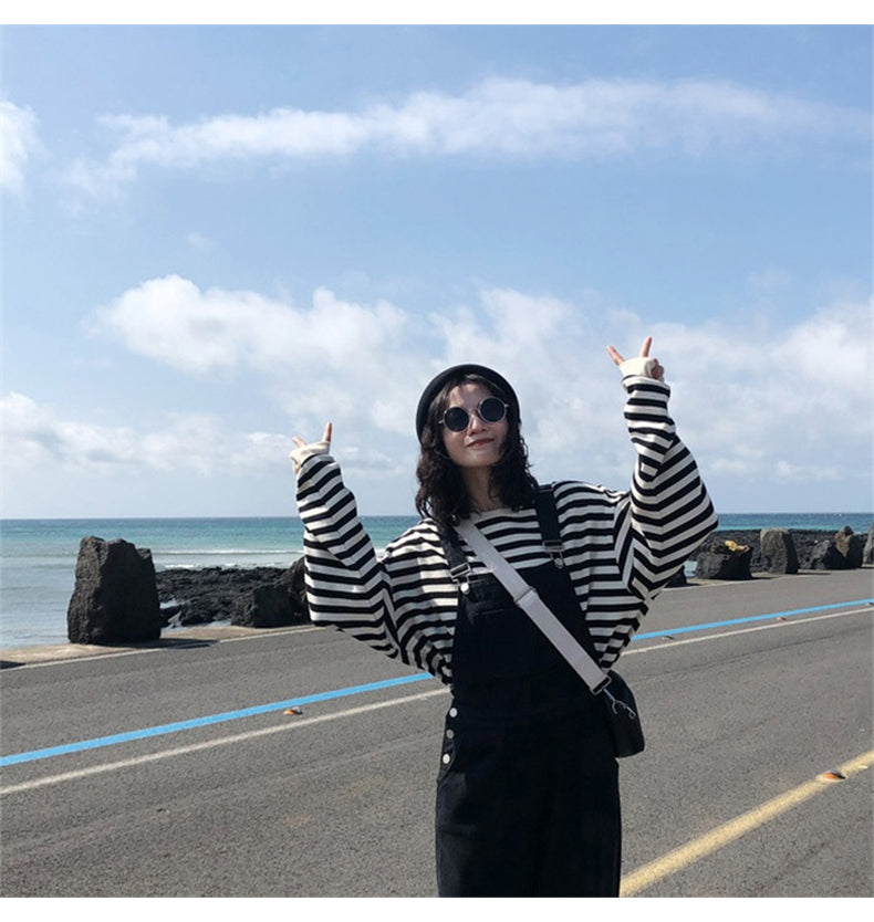 Gothic Japan style Stripe Cotton Hoodie for Women