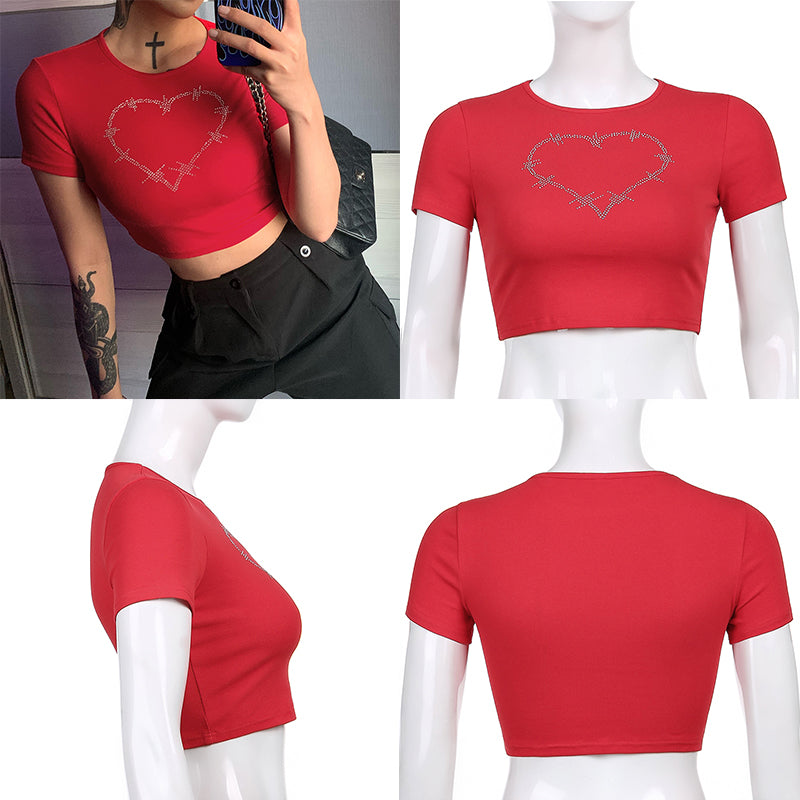Heart Diamond Printed Crop Top Retro