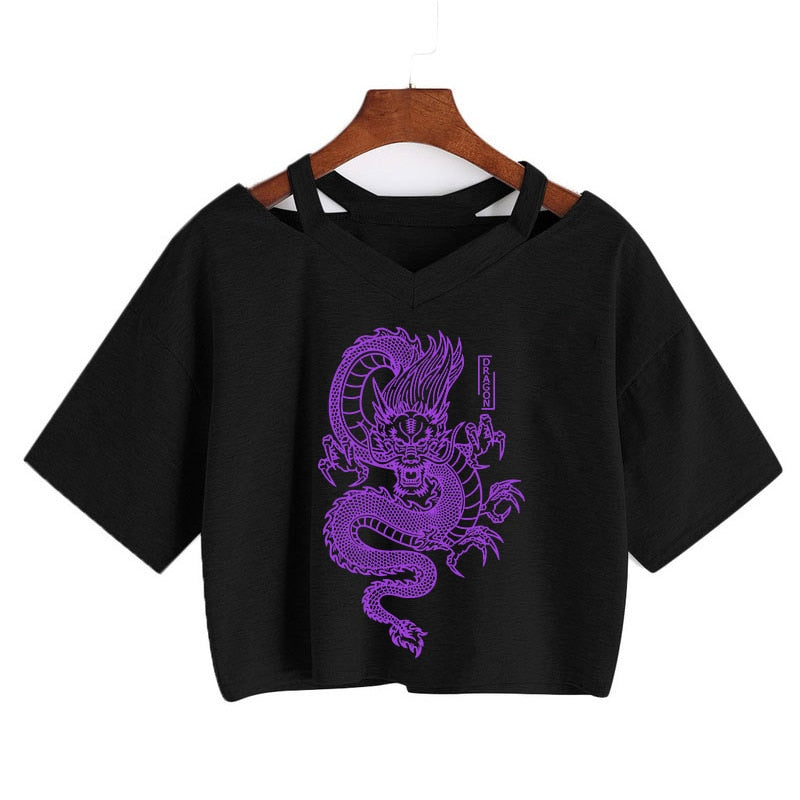 Gothic Streetwear Crop Top With Dragon