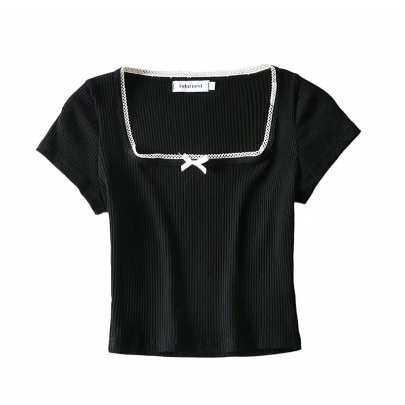 Korean Crop Top Wth Bow Tie