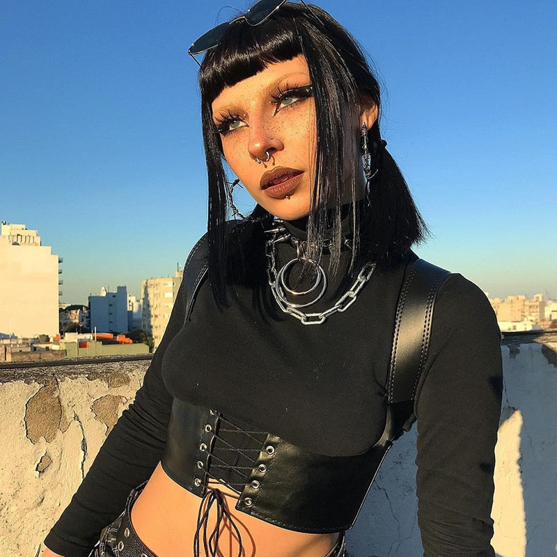 Gothic PU Leather Buckle Corset