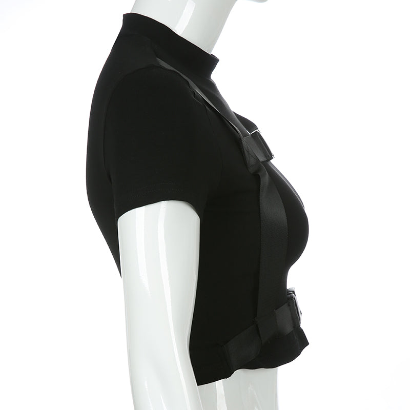 Gothic Korean Style Buckle Women Turtleneck Sleeve T Shirt - Set Your Own Fashion Trends with this Stylish Top