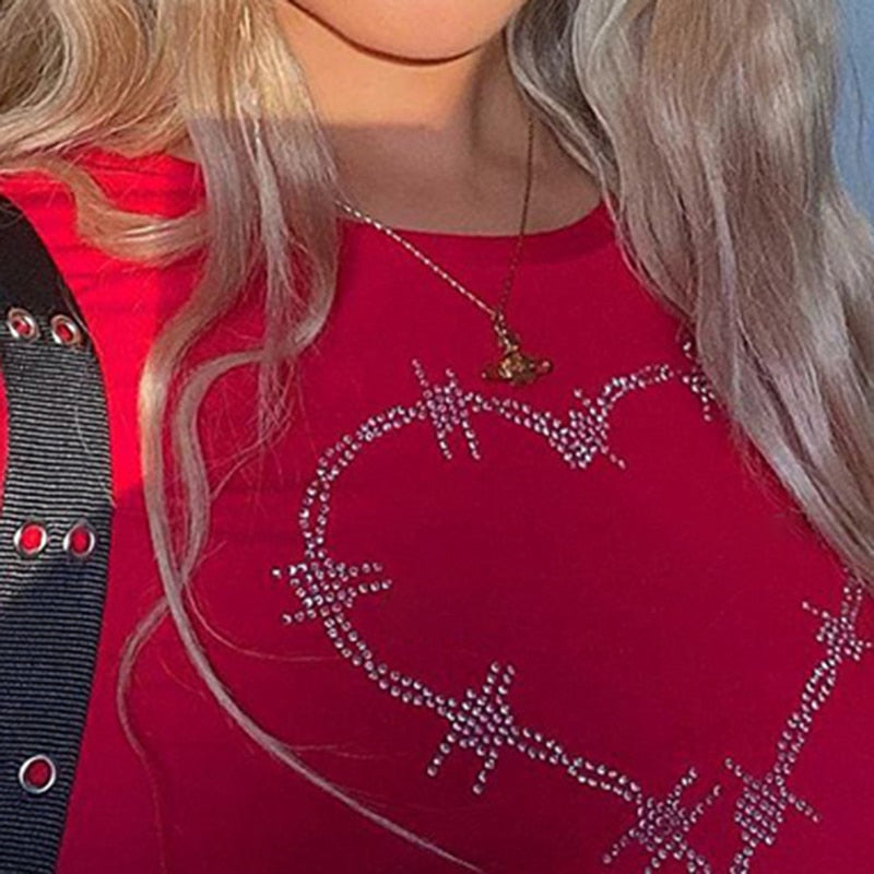 Heart Diamond Printed Crop Top Retro