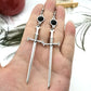 Gothic Black Crystal Sword Earrings