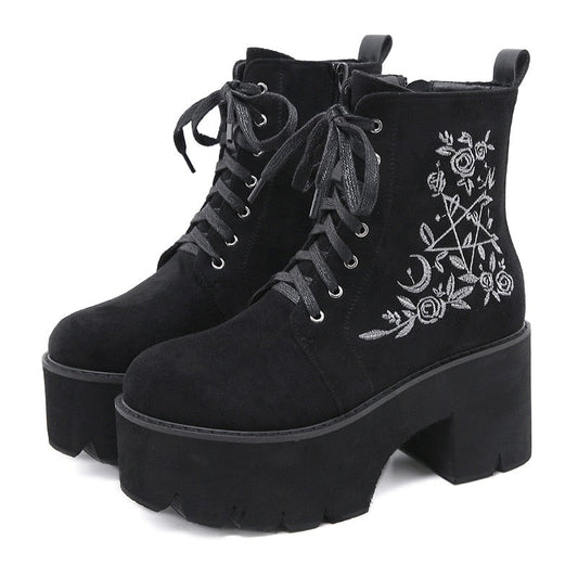 Gothic Punk Flower Platform Boots
