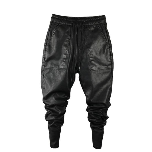 Gothic-inspired faux leather harem pants for a bold and edgy look