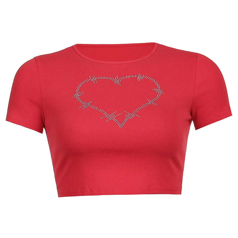 Heart Diamond Printed Crop Top Retro
