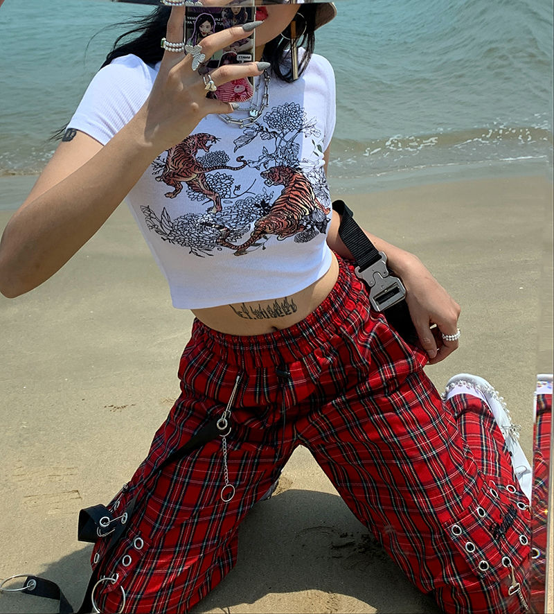 Gothic Punk Cargo Plaid Pants