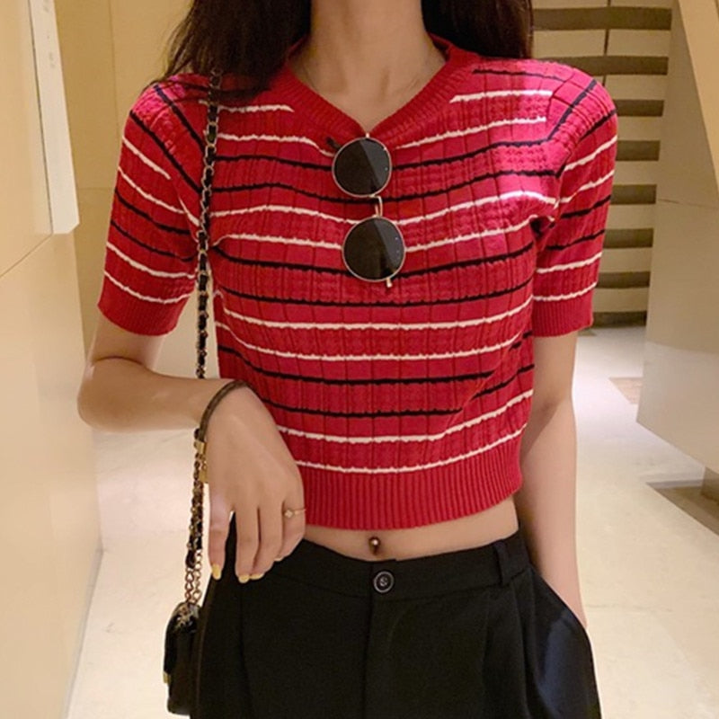 Striped Knitted Crop Top