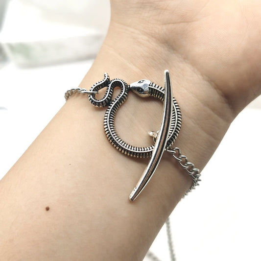 Gothic Moon and Snake Bracelet Pendant