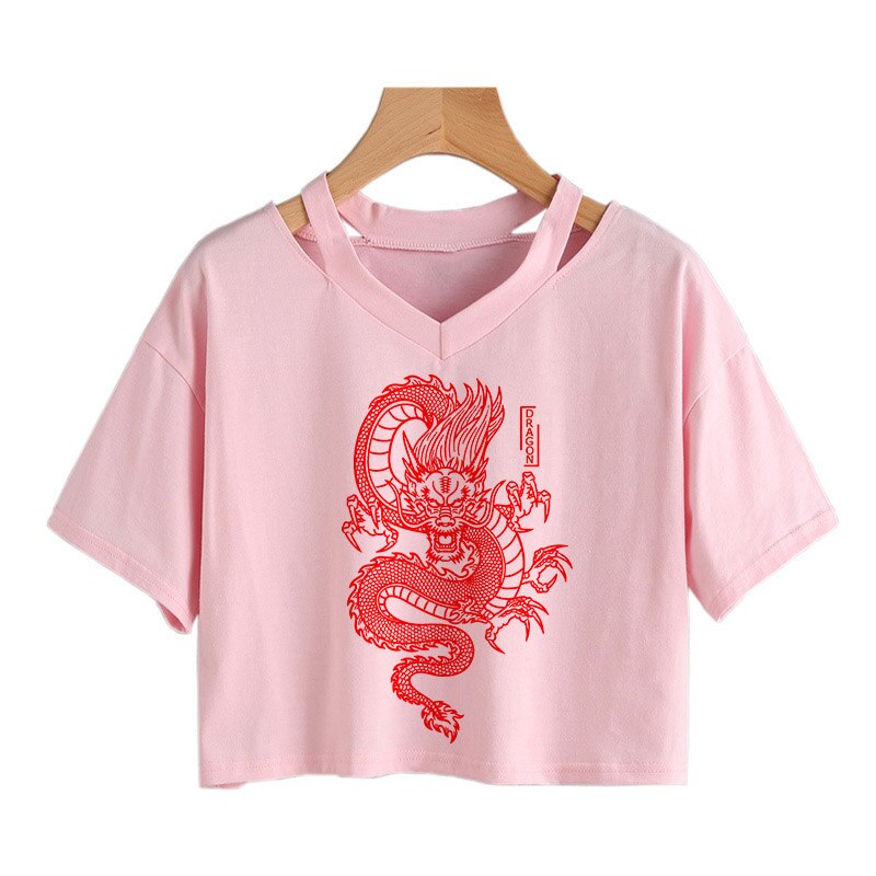 Gothic Streetwear Crop Top With Dragon