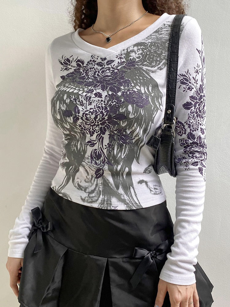 Gothic Printed Crop Top T-Shirts