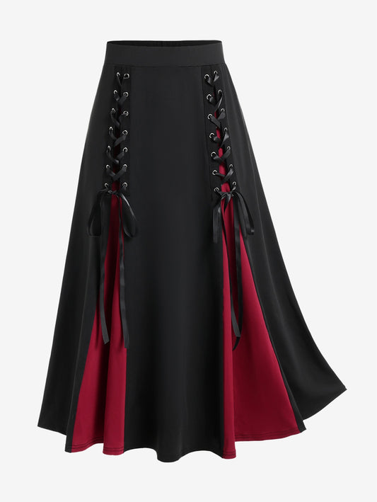 Gothic Lace Up A-Line Skirt