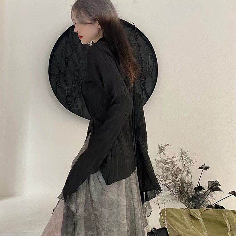 Gothic Black Shirt Aesthetic Blouse