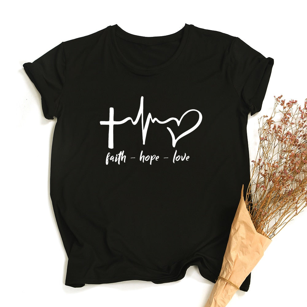 Faith Hope Love Print Summer t-shirt
