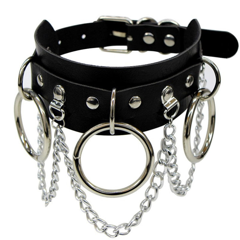 Gothic Choker Necklace with Spikes, Chains and Pendants