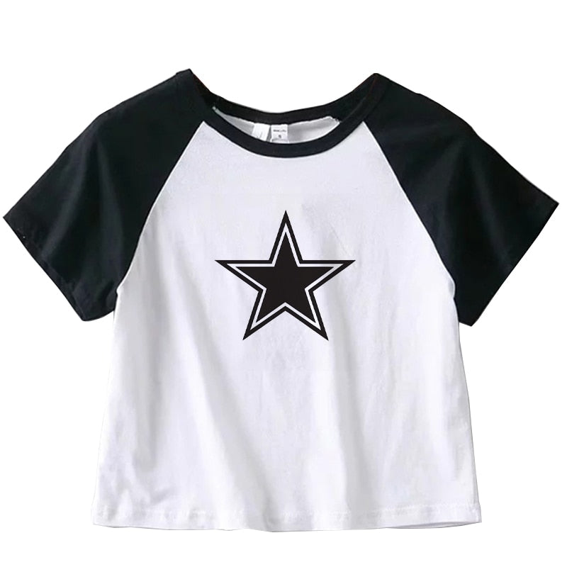 Statement-making gothic female top with a celestial star pattern"