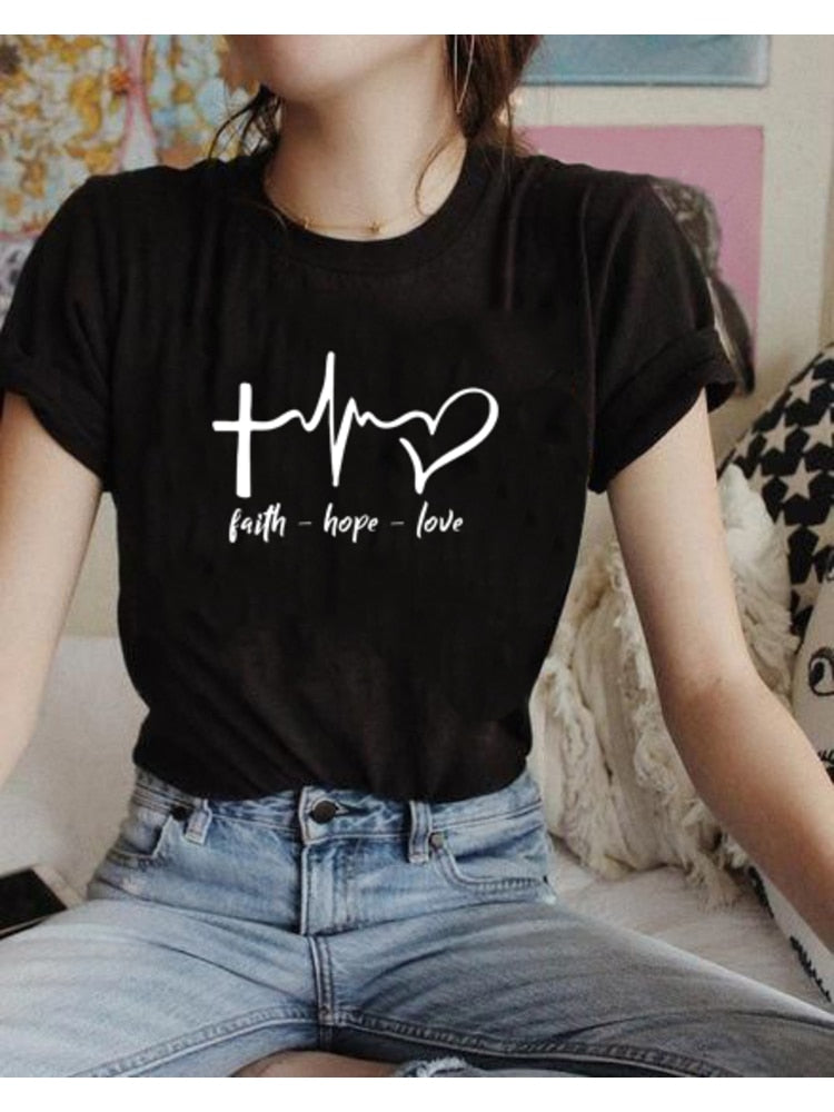Faith Hope Love Print Summer t-shirt