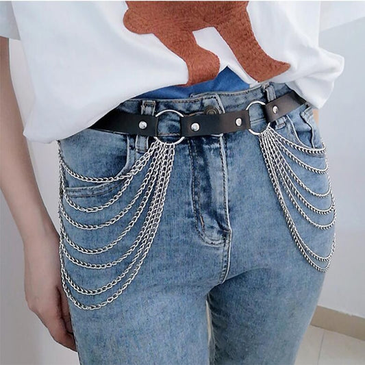 Sexy New Layered Leather Belt With Chains