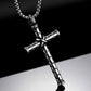 Gothic Chain Necklace with Vintage Flame Cross Pendant