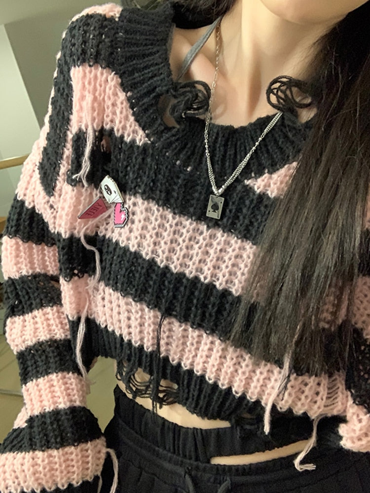 Gothic Pink Striped Sweater